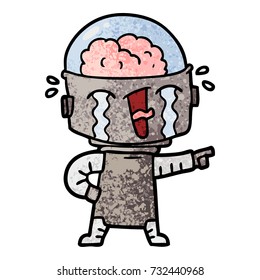 cartoon crying robot pointing