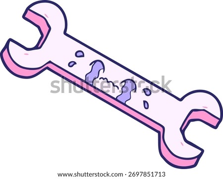 cartoon crying spanner in bright neon color