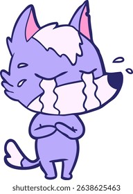 cartoon crying wolf in bright neon colors