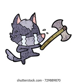 cartoon crying wolf throwing axe