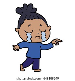 cartoon crying woman pointing