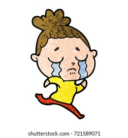 cartoon crying woman running away