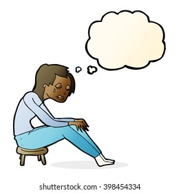 cartoon crying woman with thought bubble