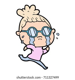 cartoon crying woman wearing spectacles
