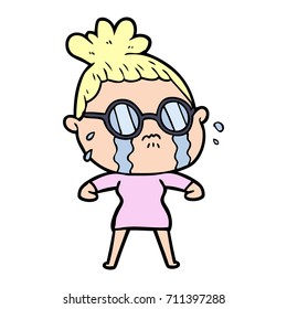 cartoon crying woman wearing spectacles
