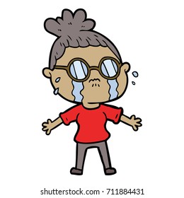 cartoon crying woman wearing spectacles