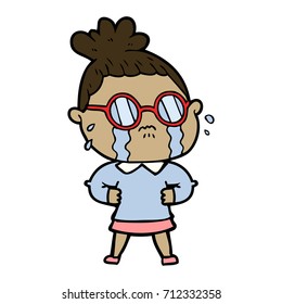 cartoon crying woman wearing spectacles