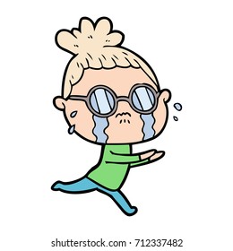 cartoon crying woman wearing spectacles