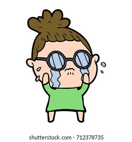 cartoon crying woman wearing spectacles