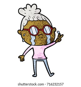 cartoon crying woman wearing spectacles