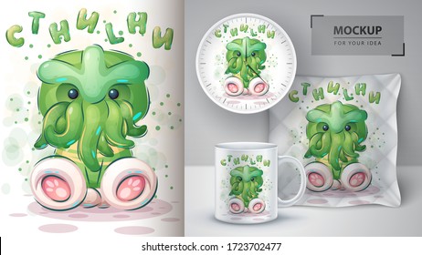 Cartoon cthulhu - poster and merchandising. Vector eps 10
