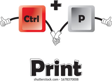 cartoon Ctrl and P computer key combination for Print designed to be easy to remember. suitable for learning. vector illustration