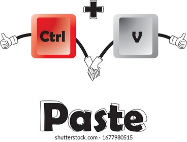 cartoon Ctrl and V computer key combination for paste designed to be easy to remember. suitable for learning. vector illustration