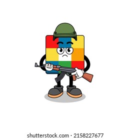 Cartoon of cube puzzle soldier , character design