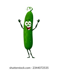 Cartoon pepino keto dieta carácter de alimento. Vector aislado lindo personaje de verduras frescas que representa una opción de comida keto, promocionar la forma divertida y saludable de incorporar verduras en un estilo de vida de bajo carbo