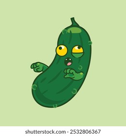 Cartoon cucumber zombie scary Halloween illustration 