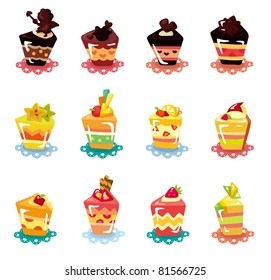 cartoon cup cake icon set