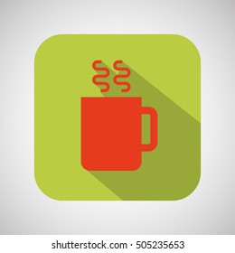 cartoon cup coffee hot with shadow green background vector illustration