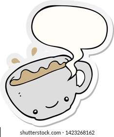cartoon cup of coffee with speech bubble sticker
