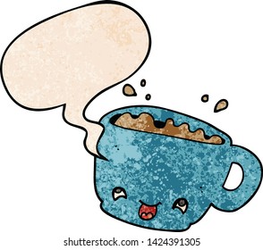 Cartoon-Tasse Kaffee mit Sprachblase im Retro-Stil