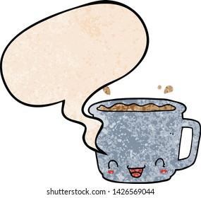 Cartoon-Tasse Kaffee mit Sprachblase im Retro-Stil