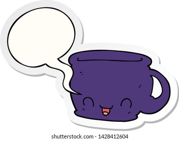 cartoon cup of coffee with speech bubble sticker