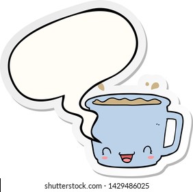 taza de café con pegatina de burbuja de habla
