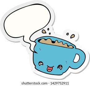 Cartoon-Tasse Kaffee mit Sprechblase-Aufkleber