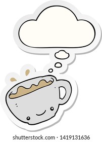 taza de café con burbuja de pensamiento como pegatina impresa
