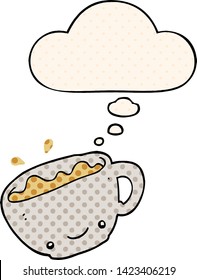 taza de café de dibujos animados con burbuja de ideas al estilo de un libro de historietas