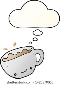cartoon cup of coffee with thought bubble in smooth gradient style