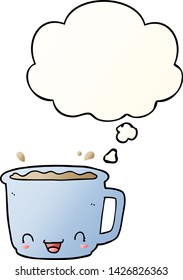 cartoon cup of coffee with thought bubble in smooth gradient style