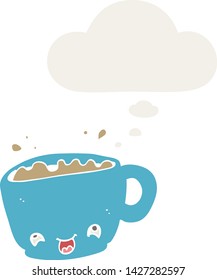 cartoon cup of coffee with thought bubble in retro style