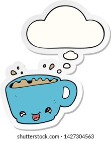 Cartoon-Tasse Kaffee mit Denkblase als Druckaufkleber
