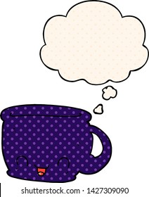 cartoon cup of coffee with thought bubble in comic book style
