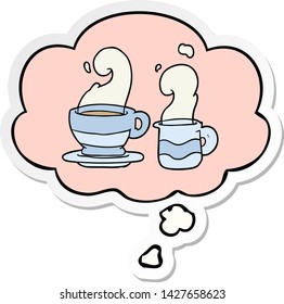 taza de café con burbuja de pensamiento como pegatina impresa