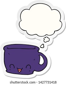 cartoon cup of coffee with thought bubble as a printed sticker