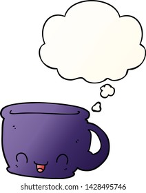 cartoon cup of coffee with thought bubble in smooth gradient style