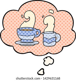 taza de café de dibujos animados con burbuja de ideas al estilo de un libro de historietas