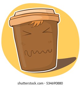 Cartoon Cup of coffee.Vector illustration with the image of emotions on the coffee Cup  