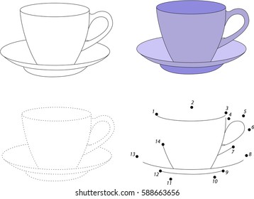 Cartoon cup. Dot to dot educational game for kids