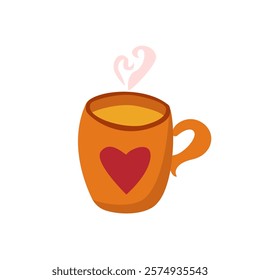 Cartoon cup with heart. Cute sticker  for Valentine's day. Clip art vector illustration isolated on white background