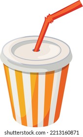 Cartoon cup icon. Cold or hot drink with straw