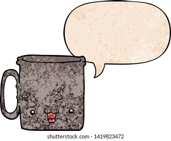 Cartoontasse mit Sprachblase im Retro-Stil