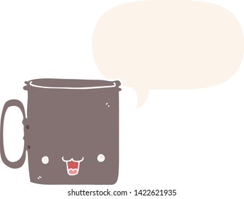 taza de dibujos animados con burbuja de habla en estilo retro