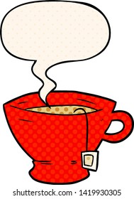 taza de té de dibujos animados con burbuja de habla en estilo de libro de historietas