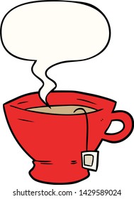Cartoon-Tasse Tee mit Sprachblase