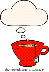 taza de té de dibujos animados con burbuja de pensamientos al estilo de un libro de historietas
