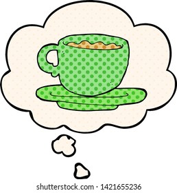 Teetasse mit Gedankenblase im Comicbuchstil