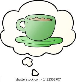 taza de té con burbuja de pensamiento en un estilo de gradiente suave